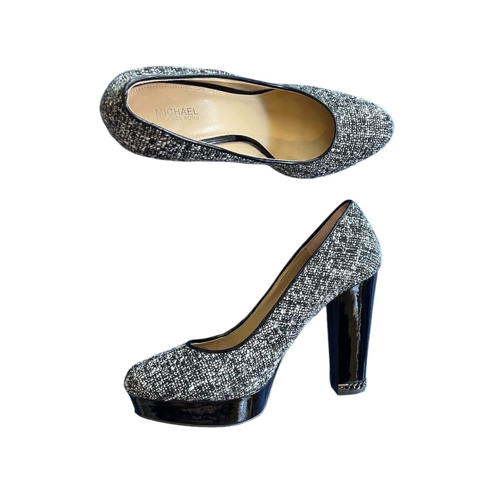 Michael Kors Sabrina Tweed Pumps Chain Heel Accent Size 9 Retail $150